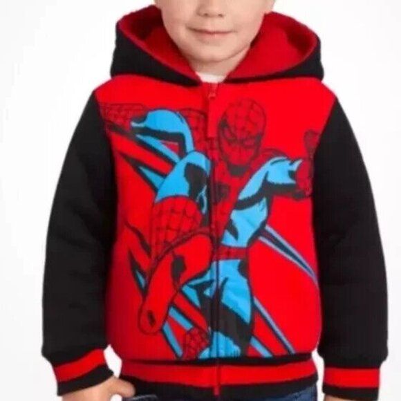 Marvel Other - NWT Disney Marvel Boys Sz 4T Spiderman Kids Plush Hoodie Jacket Black Red
